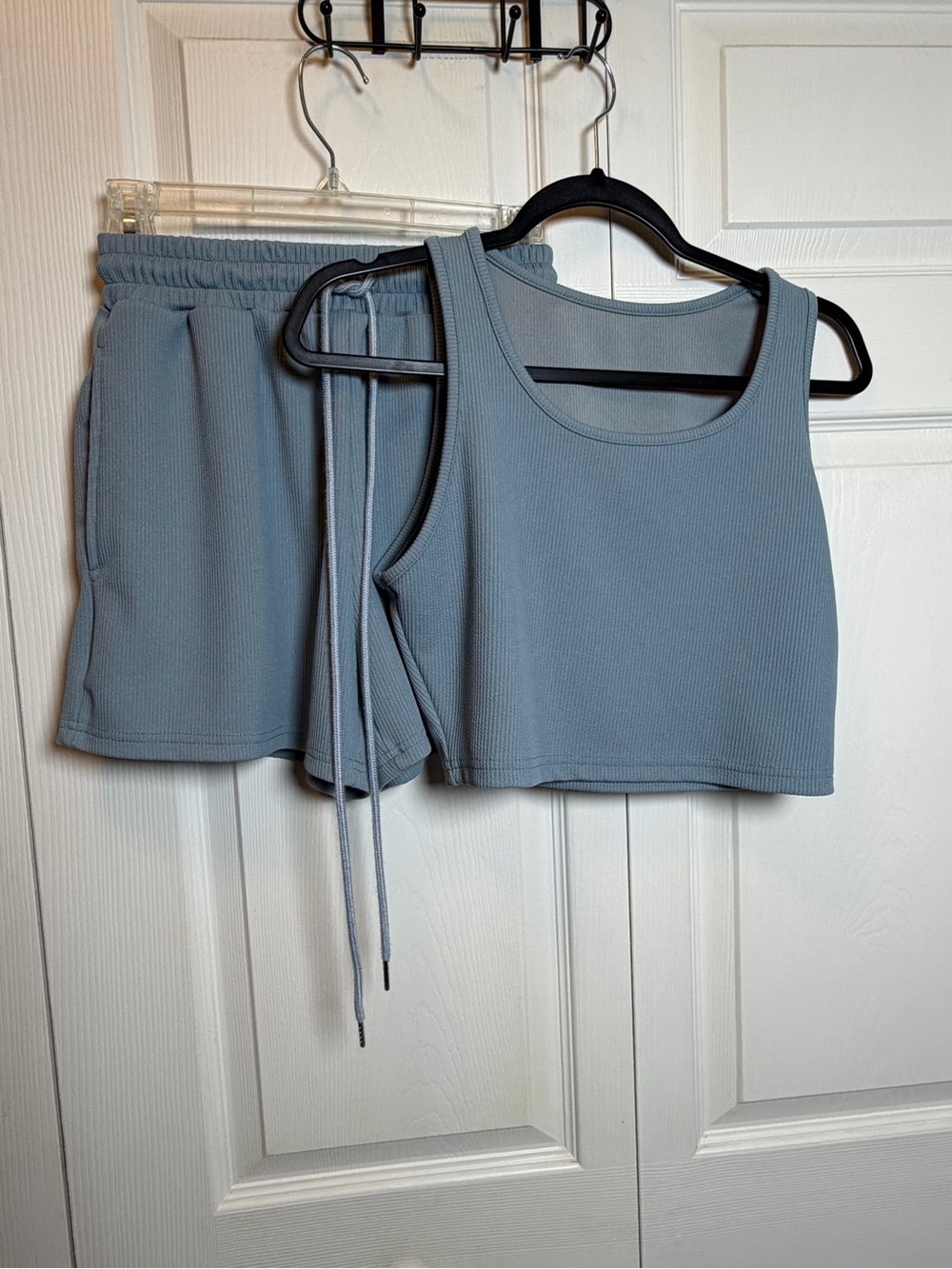 SHEIN 2 Piece Lounge Set Blue Ribbed Tank & Shorts Size Medium - Picture 1 of 10